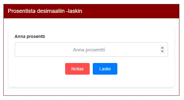 Prosentista desimaaliin -laskin