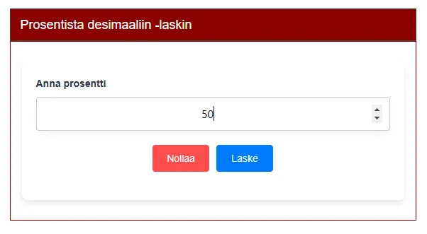 Prosentista desimaaliin -laskin